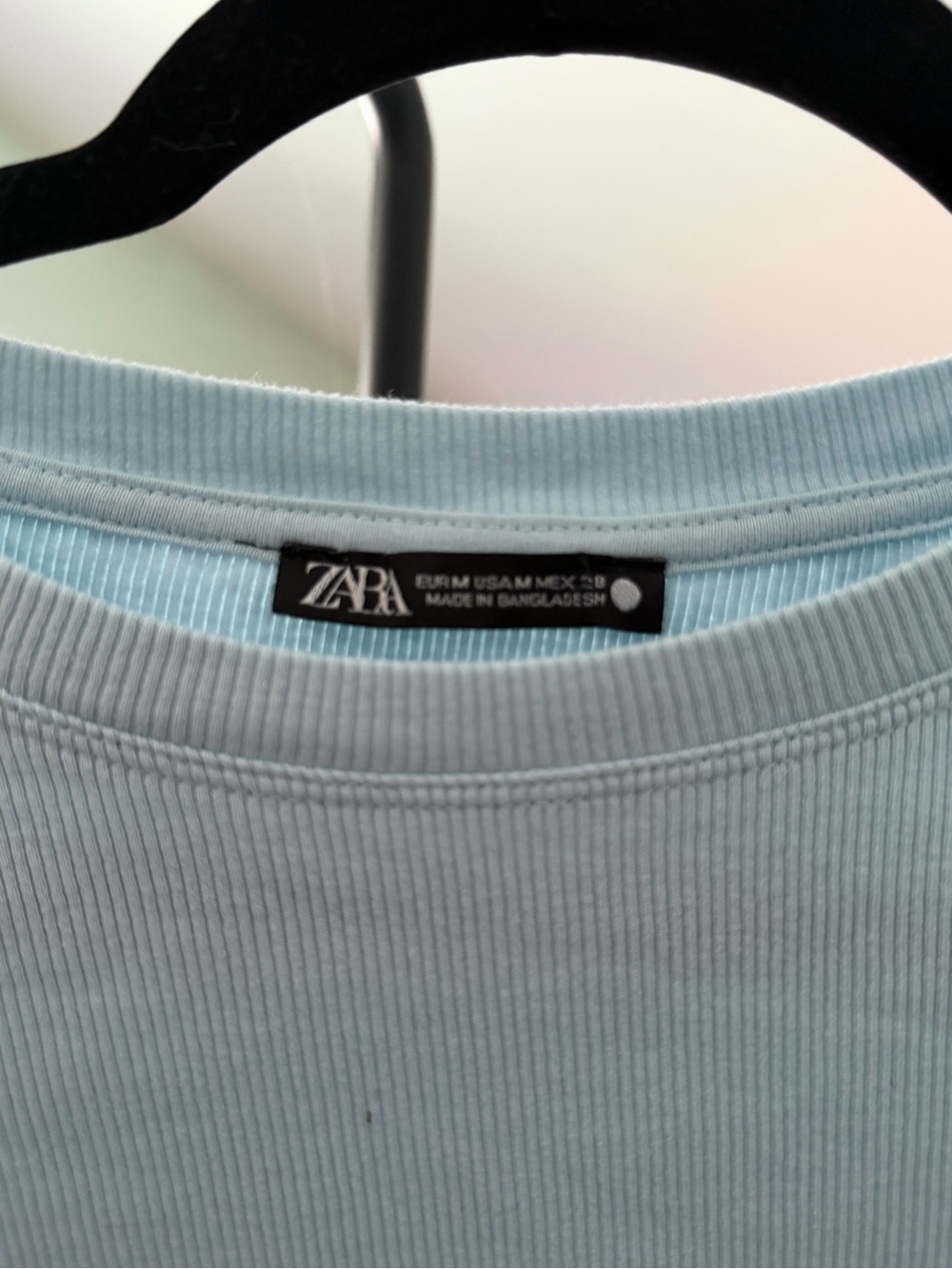 Zara Light Blue Ruffle Sleeve Ribbed Top - Picture 2 of 4